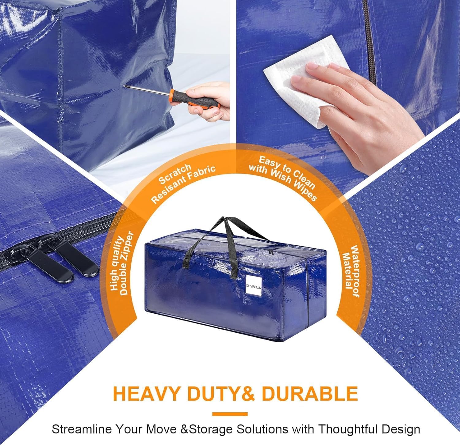CHVEGLUZ 12 Packs Moving Bags Heavy Duty Extra Large,Storage Bags with Zipper&Handles, Sturdy&Durable Clothes Storage Bags Totes for College Dorm Essentials, Moving Boxes for College Supplies, Blue