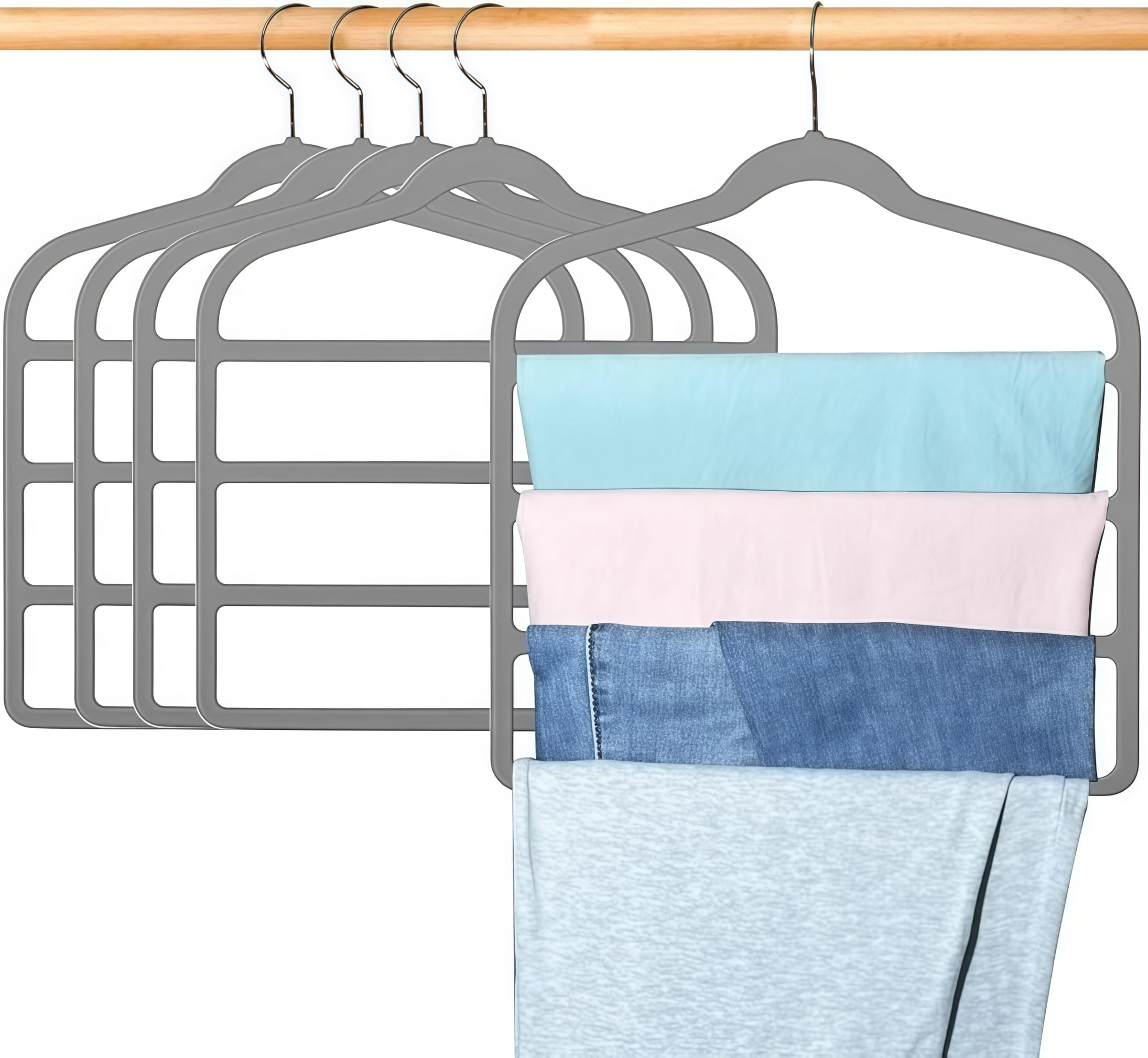 Apaichang Trouser Hanger Space Saving Clothes Hanger for Closet Storage Organizer Multi Velvet Non-Slip Hangers with 4 Layers Slacks for Scarf Bar Belts Ties Towel Pants Rack Leggings Hanger