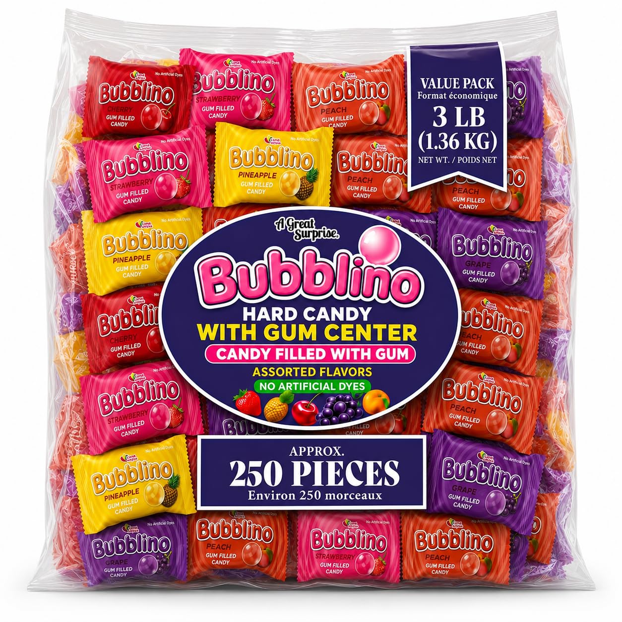 Dye-Free Gum-Filled Hard Candy, 3 lb, Mini Pops Without Sticks