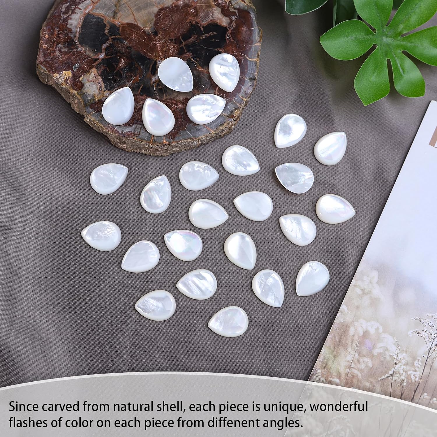 TUMBEELLUWA 10 Pcs White Shell Teardrop Cabochons for Jewelry Making 12 x16 mm, No Hole Flat Back Beads for Crafts Earrings Bracelets Necklaces Making Supplies