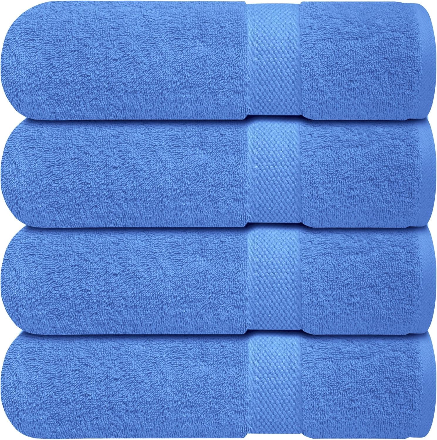 Infinitee Xclusives Eloquent Blue Bath Towels Set Of 4 (70X140 Cm) - 100% Cotton, Super Absorbent, Quick-Dry Towels For Bathroom, Spa, Gym & Hotel |Eloquent Blue|