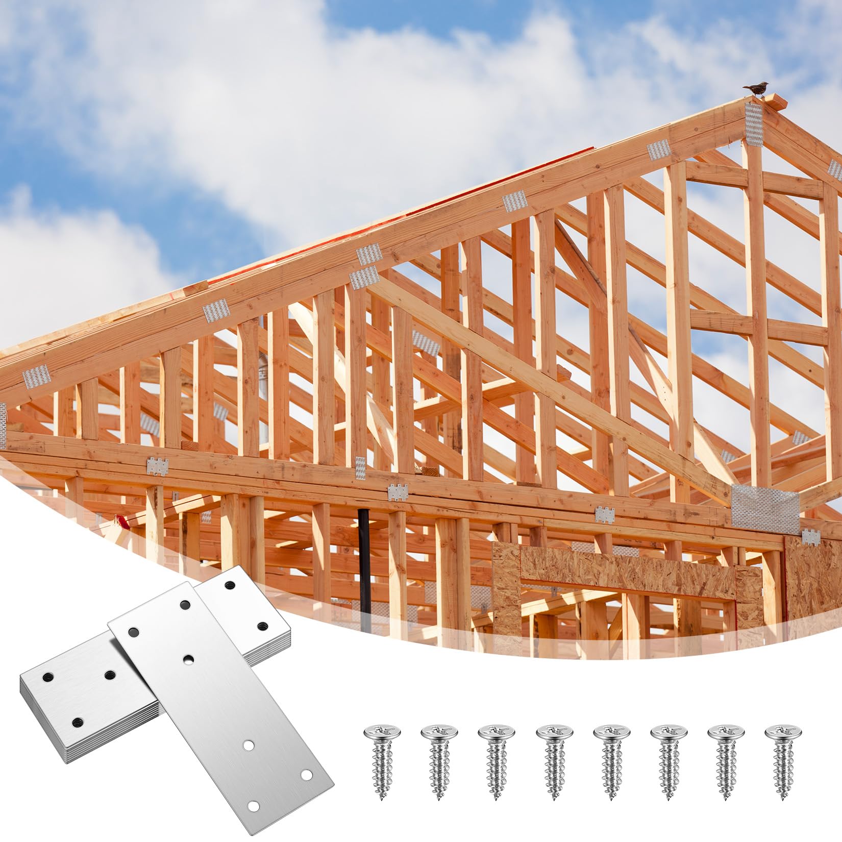 10 Piastre Di Giunzione In Acciaio Inox 80x40mm - Con 60 Viti Per Riparazione Legno - Foto 7