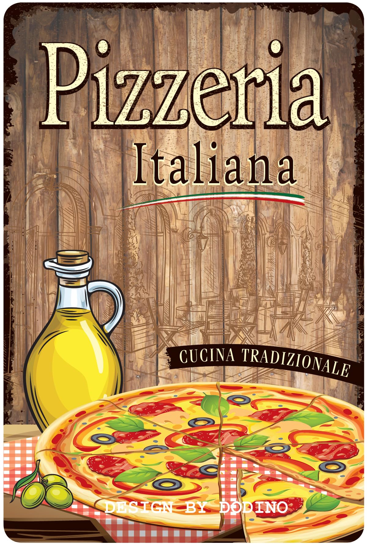 DODINO 20 x 30 cm Retro Tin Signs, Wall Plaques, Pizzeria Italia, Funny, Vintage, Decorative Home Accessory, Decorative Metal Sign for All Pizzas