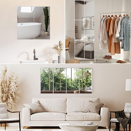 Miniatura 6 de Queekay 5 piezas espejos de gimnasio en casa de 30.5 x 61 cm, azulejos de espejo de pared acrílicos de 2mm de grosor, hojas de espejo autoadhesivas