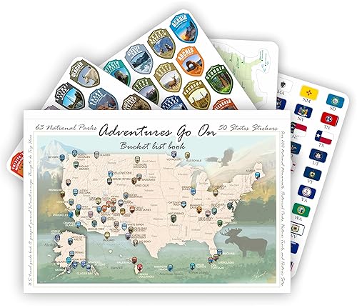 Adventures Go On. The book 2024 (170 pages) is a guide to the National Parks of the United States of America with complete stickers for all 63 US disponible en Yaxa Venezuela