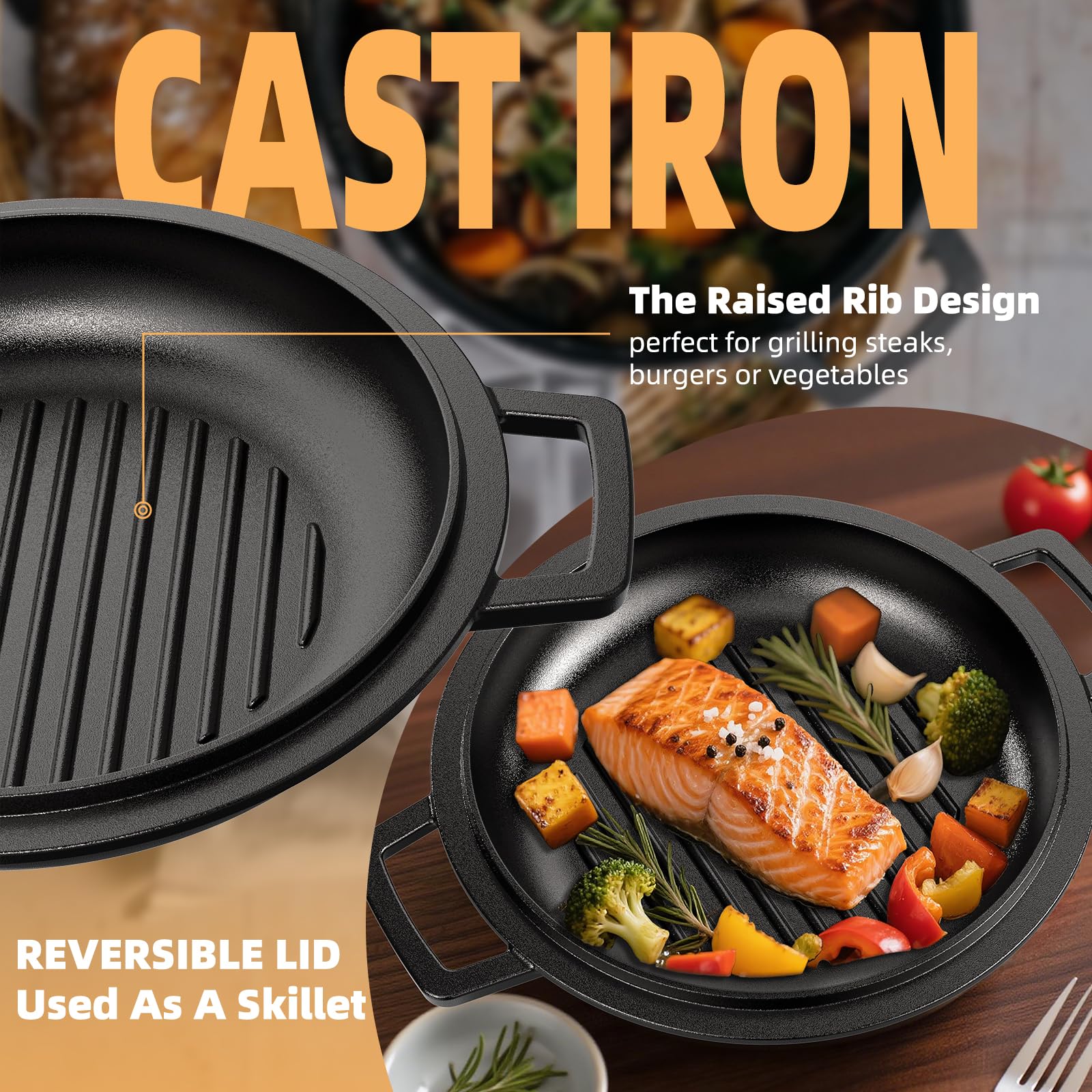 Umite Chef Cast Iron Dutch Oven - 5QT -6