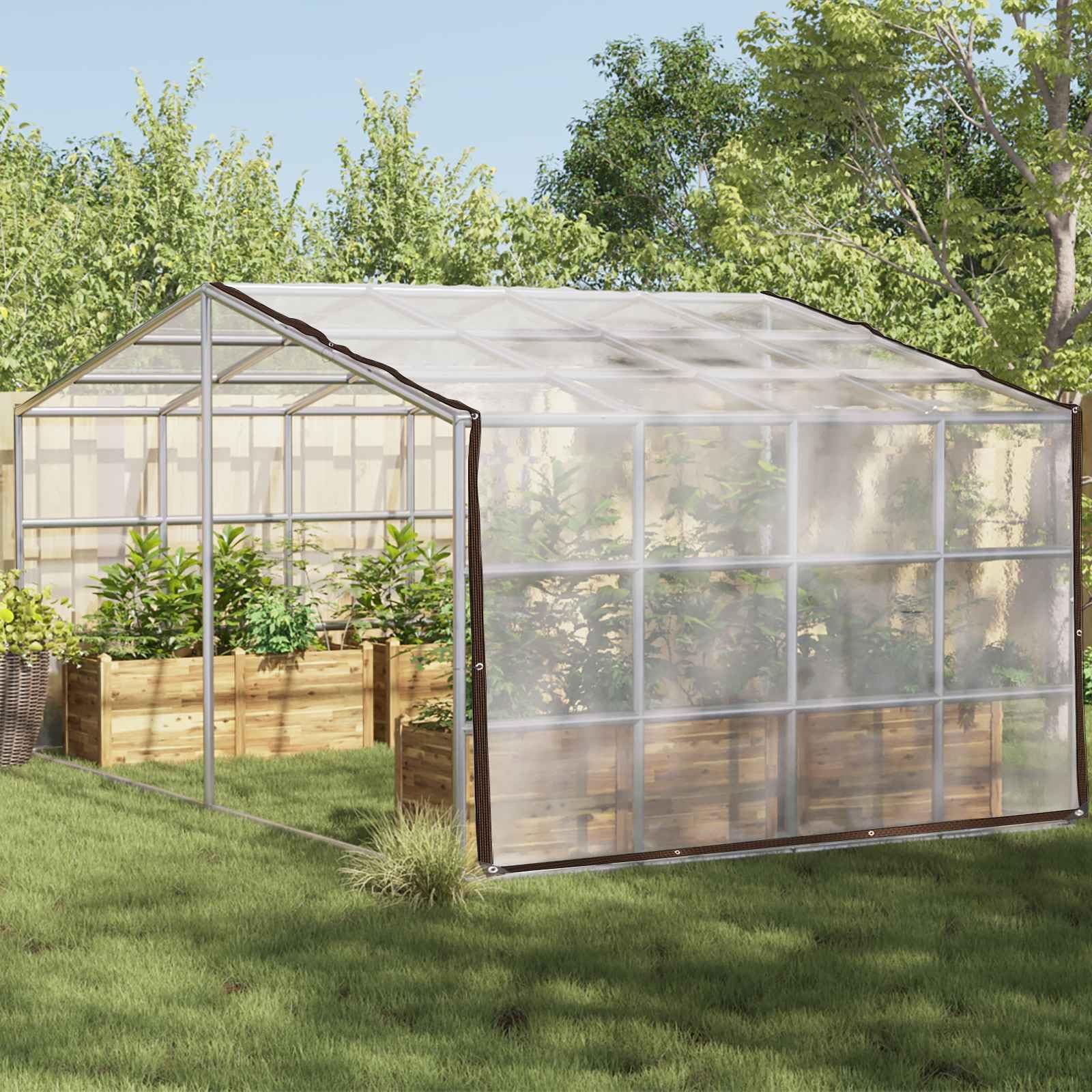 Cubierta transparente para plantas con ojales: PE 4 x 8 m como cubierta de polietileno con ojales y cubierta de jardín de polietileno 4 x 8 m, fieltro para plantas con fijación de ojales