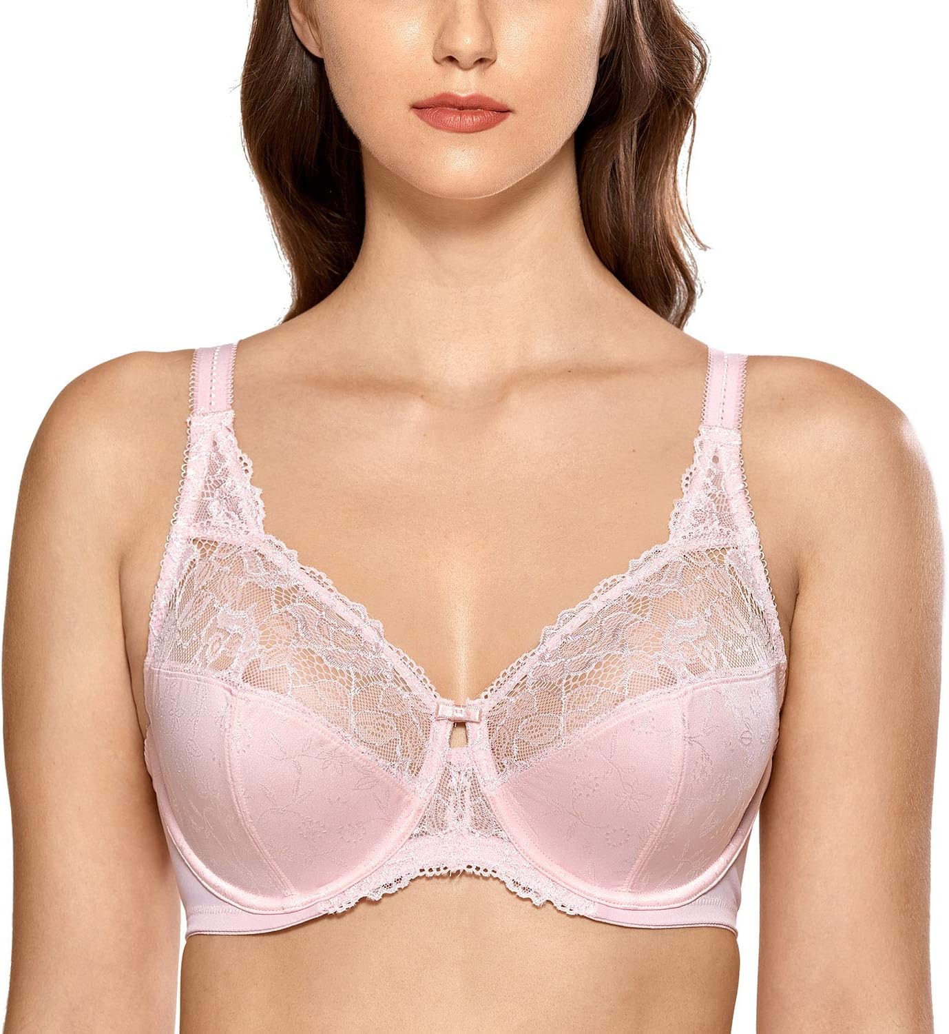DELIMIRA Women's Plus Size Full Coverage Underwire Unlined Minimizer Lace Bra