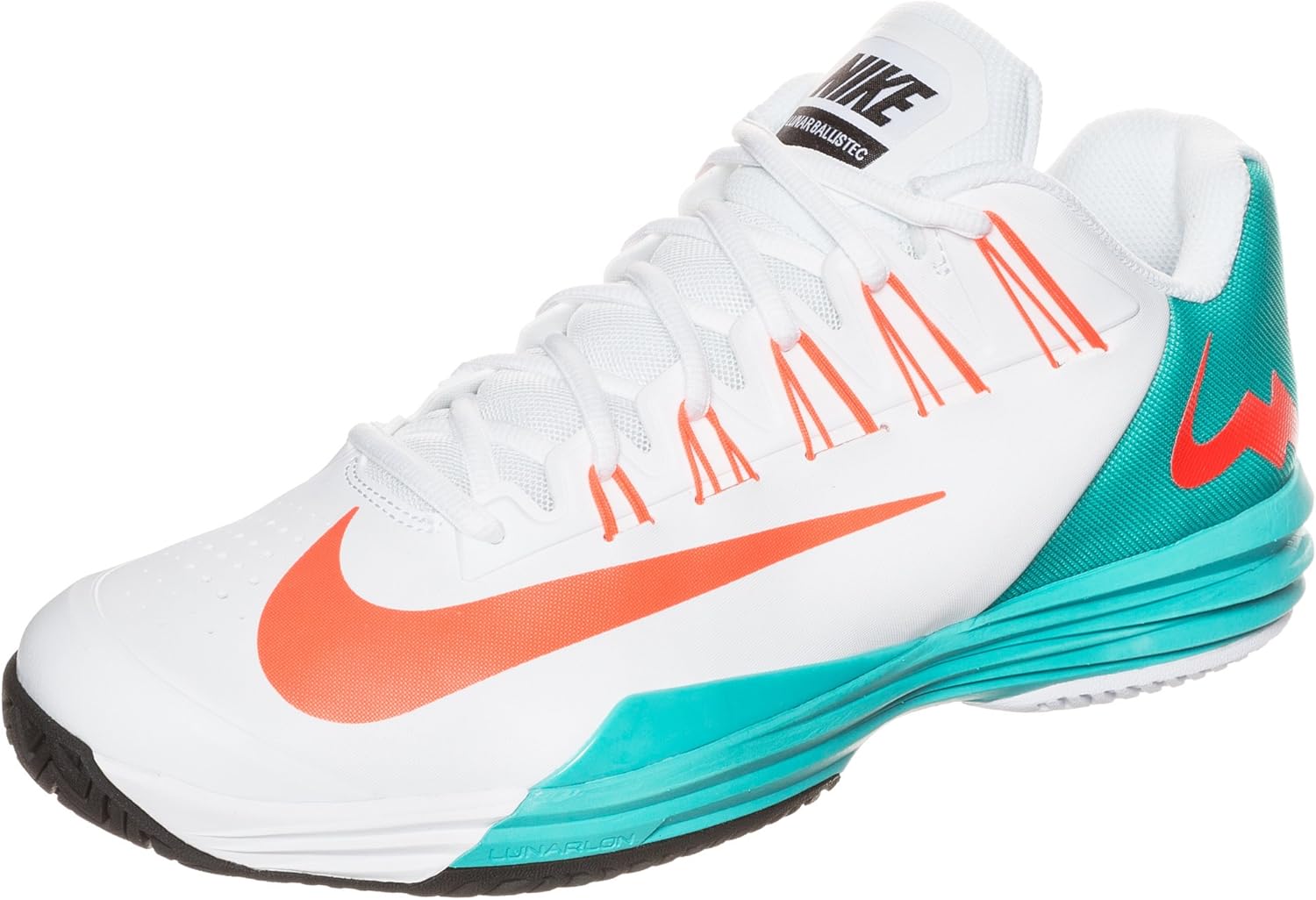 Nike Lunar Ballistec Men’s Tennis Shoe, White/Blue/Orange, US11.5