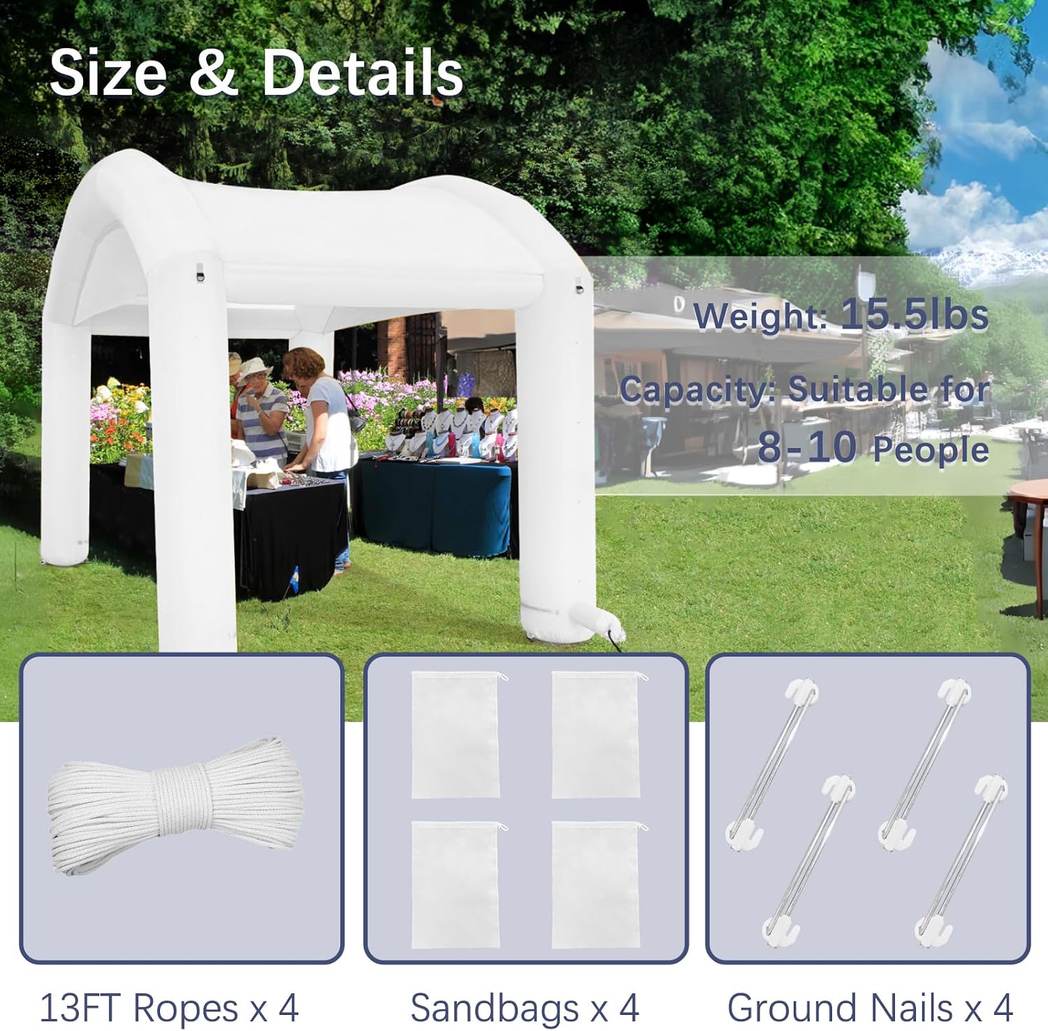 13'x10' Canopy Tent for Parties, Easy Outdoor Sun Shade, Large Inflatable Pop Up Tent, Foldable,for Events Carnival Catering Backyard Wedding Carpas para Patio-White (Without Blower