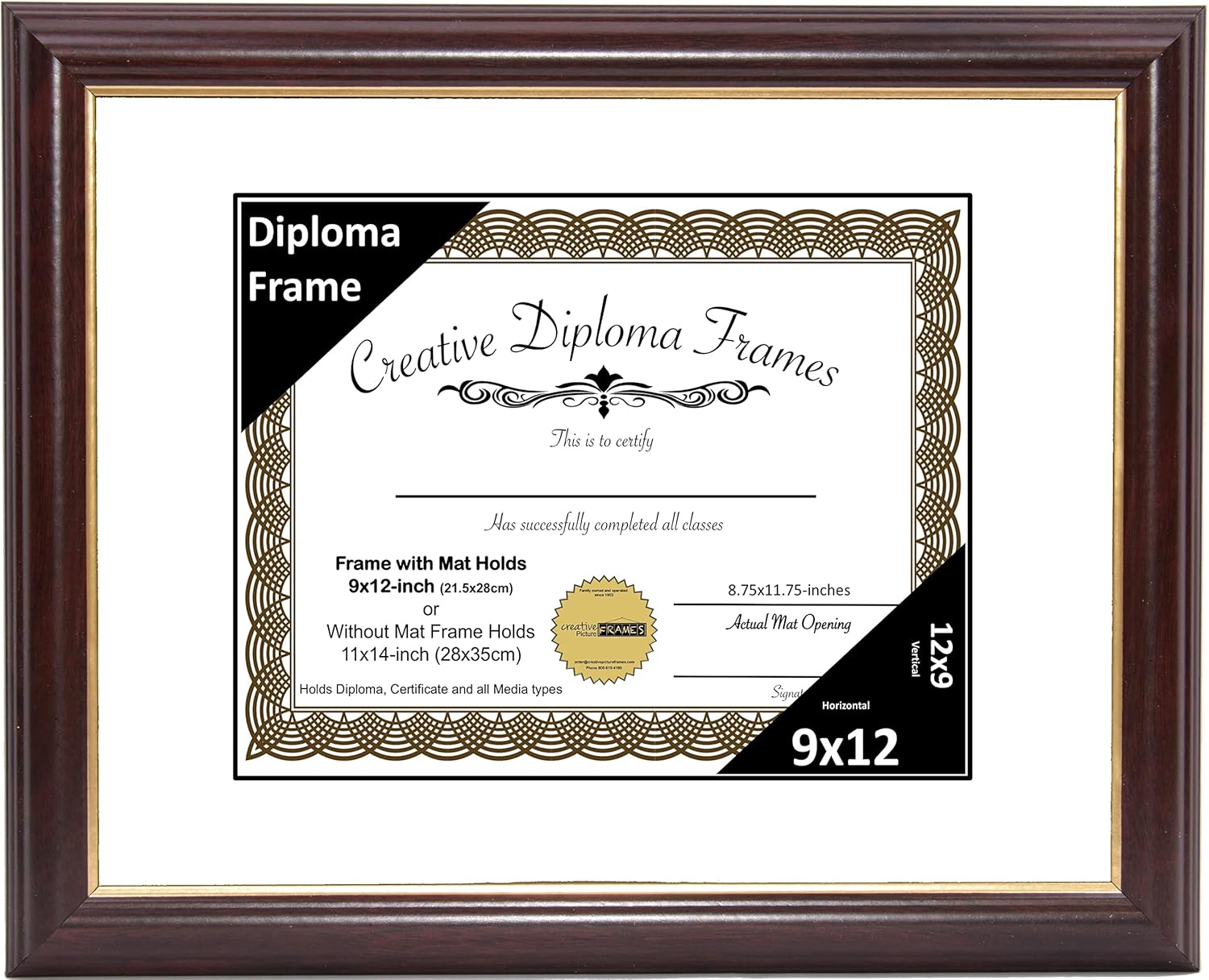 Creative Picture Frames 9" x 12" Rockefeller Mahogany with