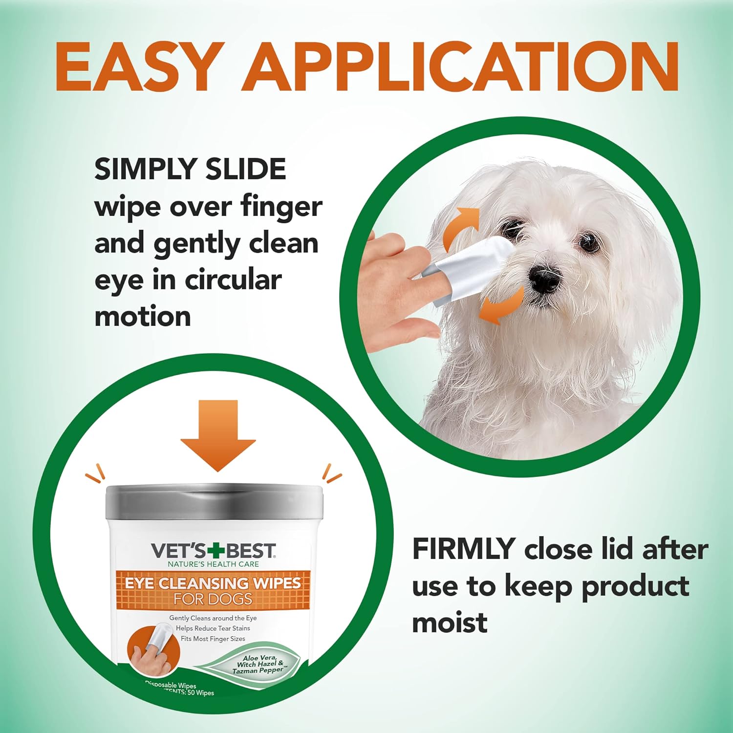Vet’s Best Eye Cleansing Wipes for Dogs - Tear Stain Remover for Dogs - Easy to Use and Paraben Free - Aloe Vera & Witch Hazel - 50 Count : Pet Supplies