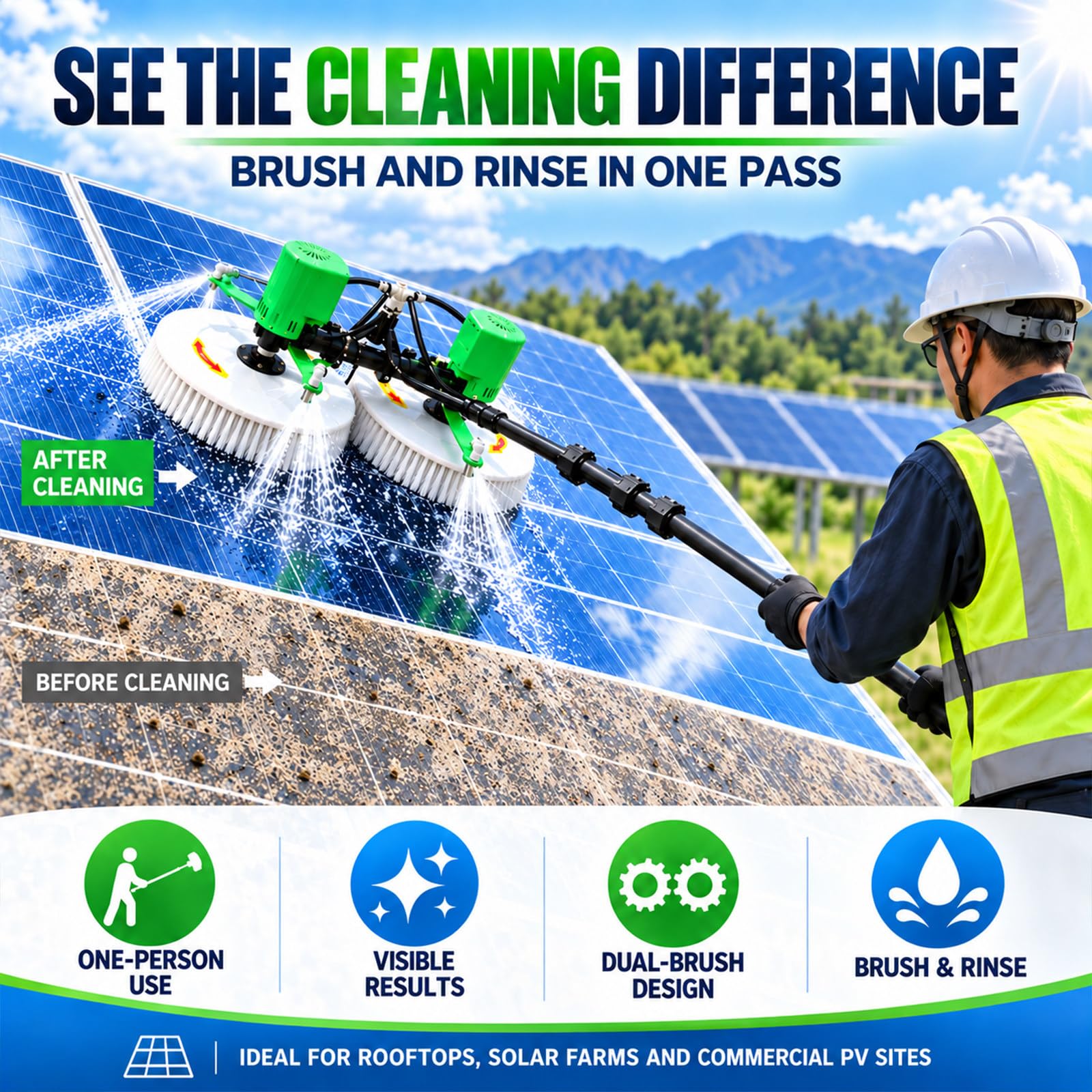 Cepillo Profesional para Paneles Solares Cordless-5.5m