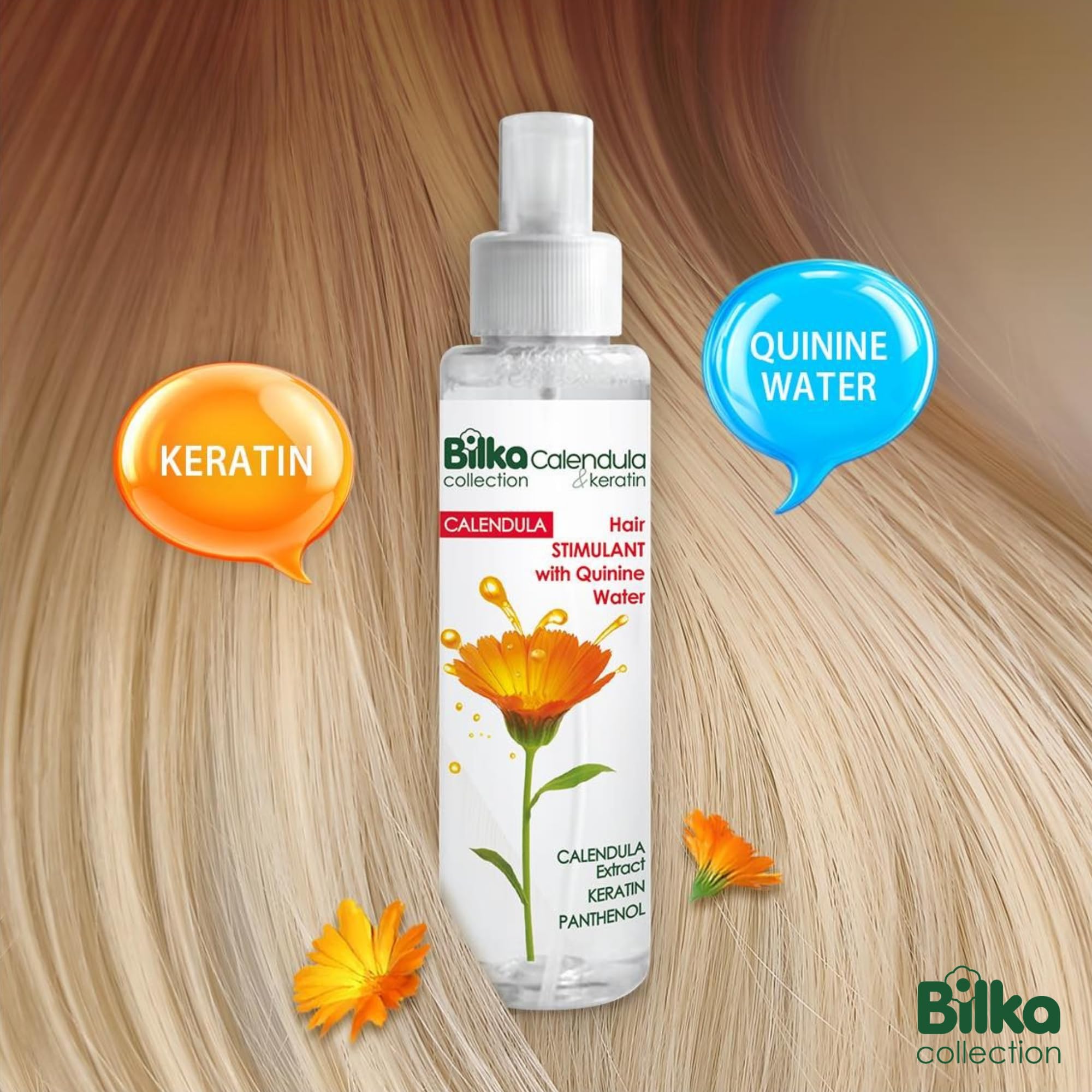 Stimulans de croissance des cheveux au calendula et à la kératine - Avec eau de quinine, kératine et extrait de calendula - Soin capillaire pour favoriser la croissance des cheveux et