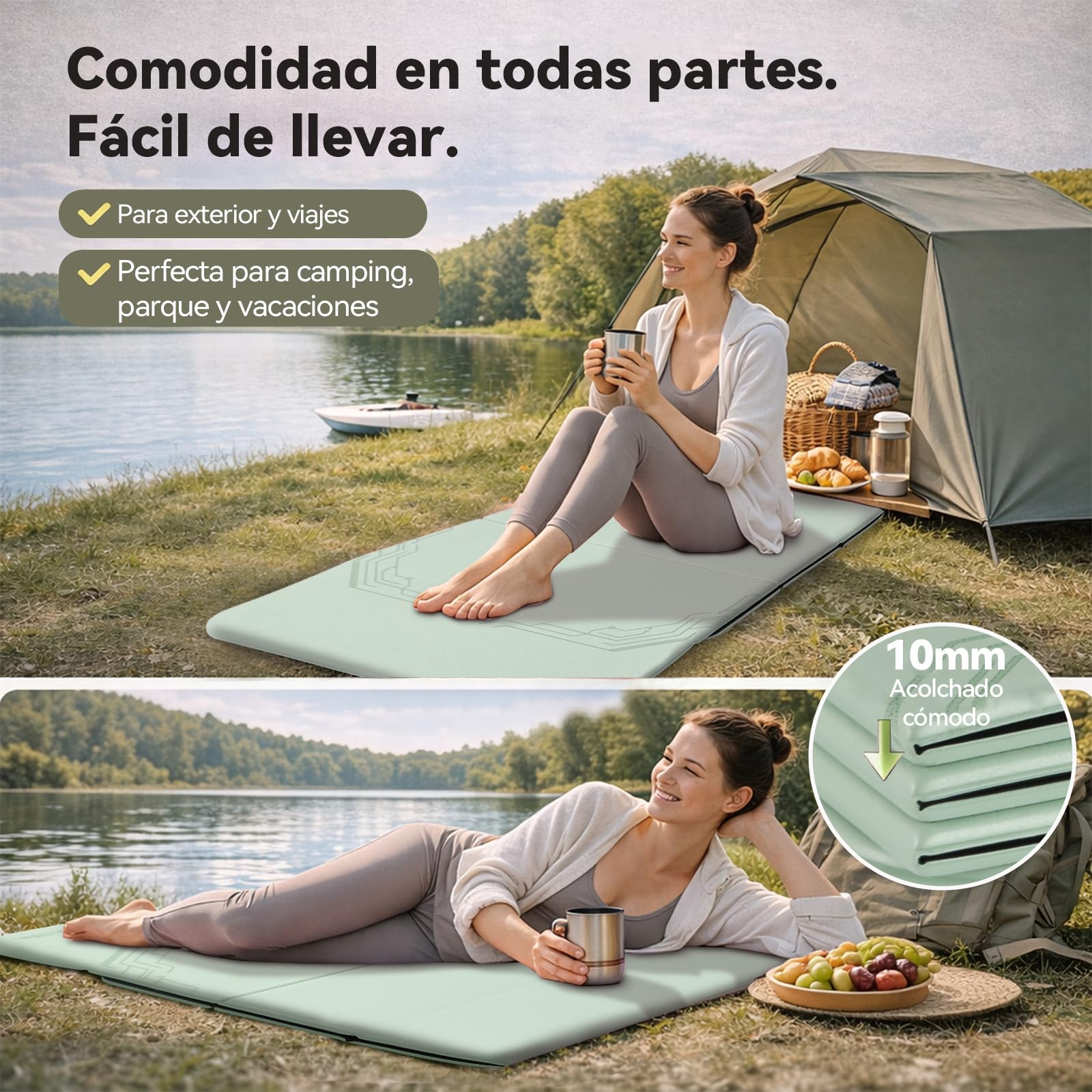 FunLife Esterilla de yoga XXL 190 × 66 cm – 10 mm plegable | Extra grueso y antideslizante. Ideal para yoga, pilates, gimnasia, así como entrenamiento en casa, en el gimnasio o al aire