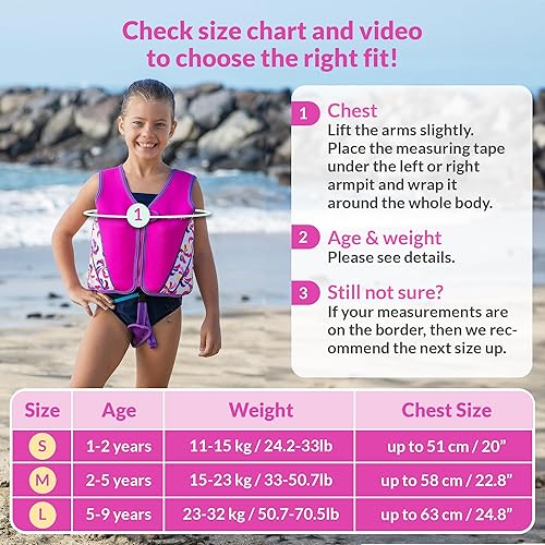 Miniatura 3 de Limmys Chaleco de natación de neopreno prémium para niños, ayuda de natación ideal para niños, niñas y niños pequeños, chaqueta de natación de