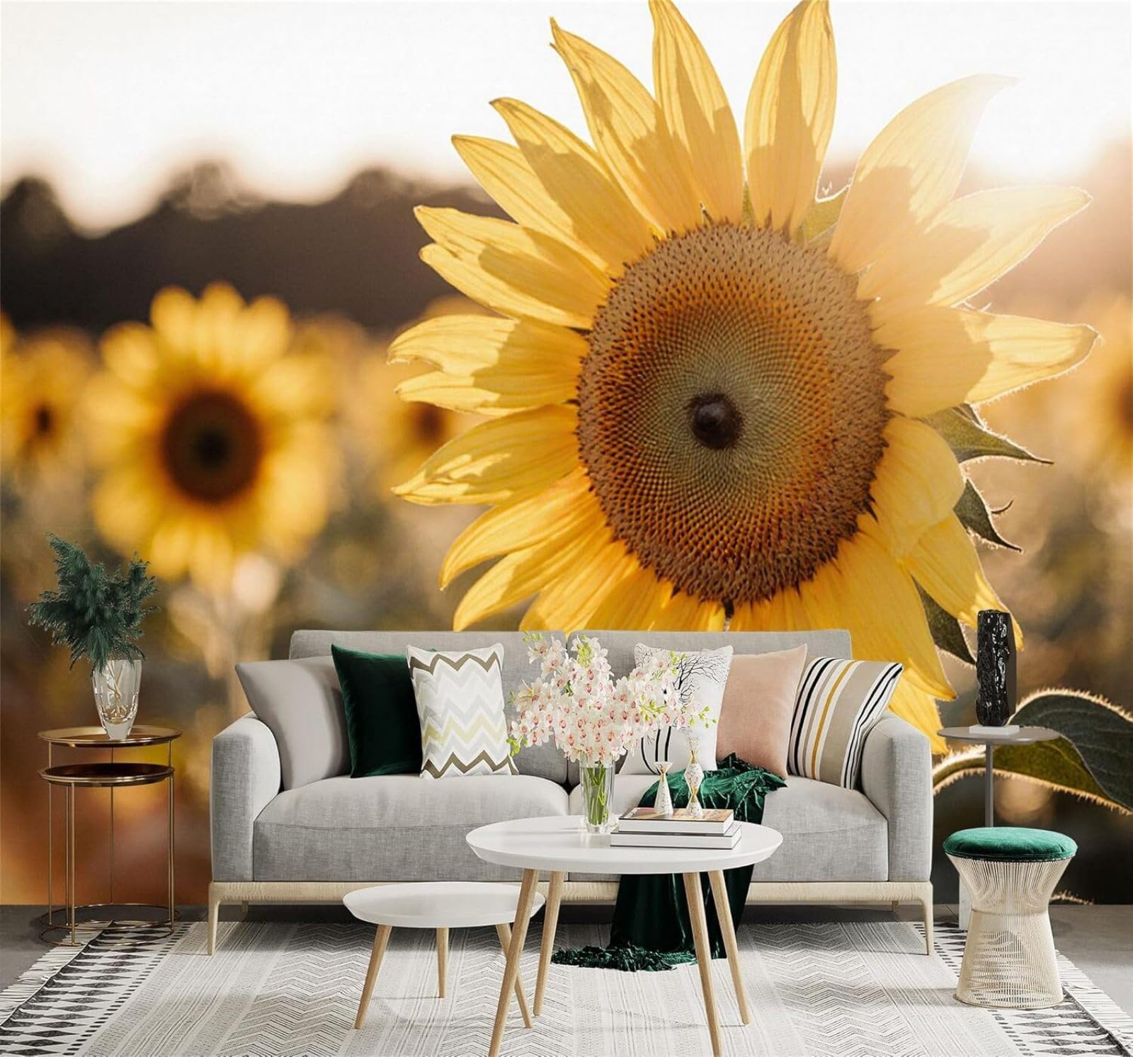 XLMING Three Dimensional Golden Sunlight Sunflowers Summer Flowers 3D Wallpaper Premium Textured Silk Study Dining Living Room Bedroom Sofa TV Wall Easy Install-400cm×280cm