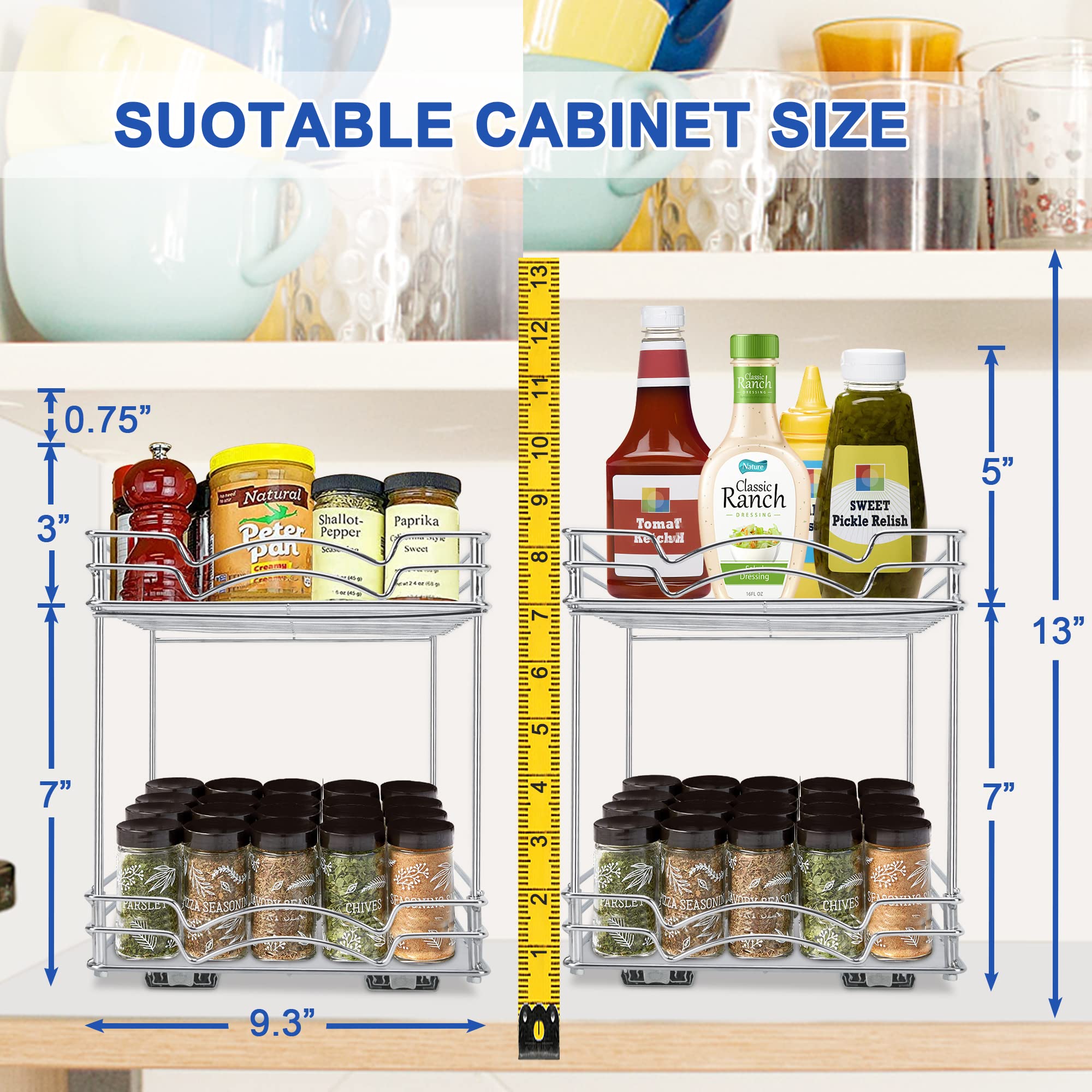 Pull Out Spice Rack Cabinet Organizer Tier Slide Out