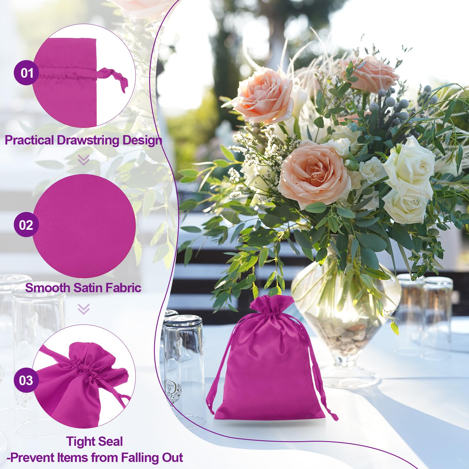 PATIKIL Seidige Geschenktüten Mit Zugband – 6 Stück, 20x15 Cm In Rosa/Gold/Lila