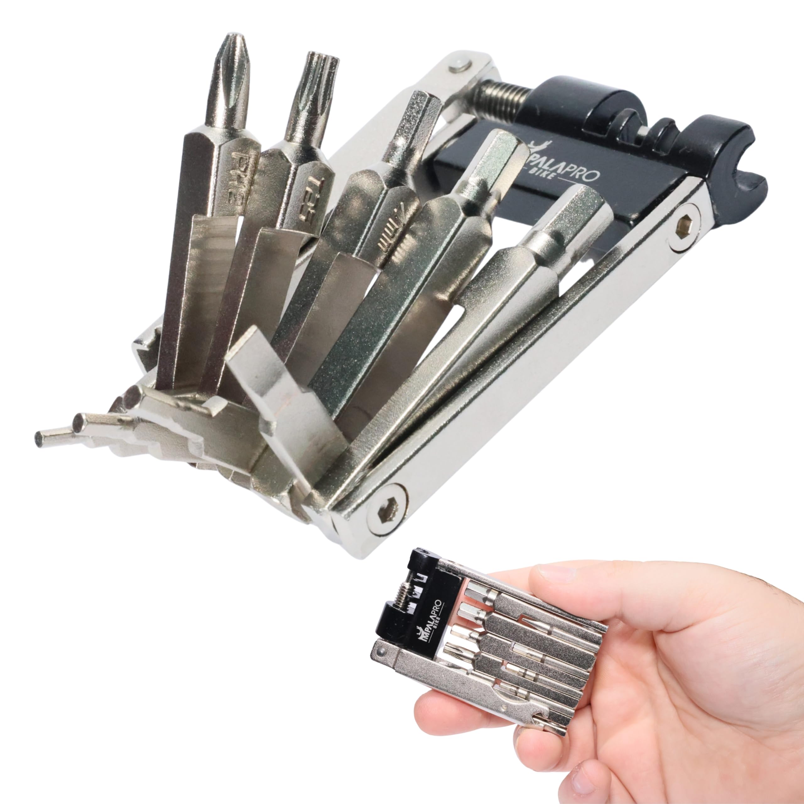 IMPALAPRO Bike Multitool 11 in 1 with Chain Breaker and Allen Keys – Bike Tool Kit CR-V Steel Ultralight 147g - Compact Bike Multi Tool Kit 75x45x12mm - MTB Bycicle Tool Kit (Silver)