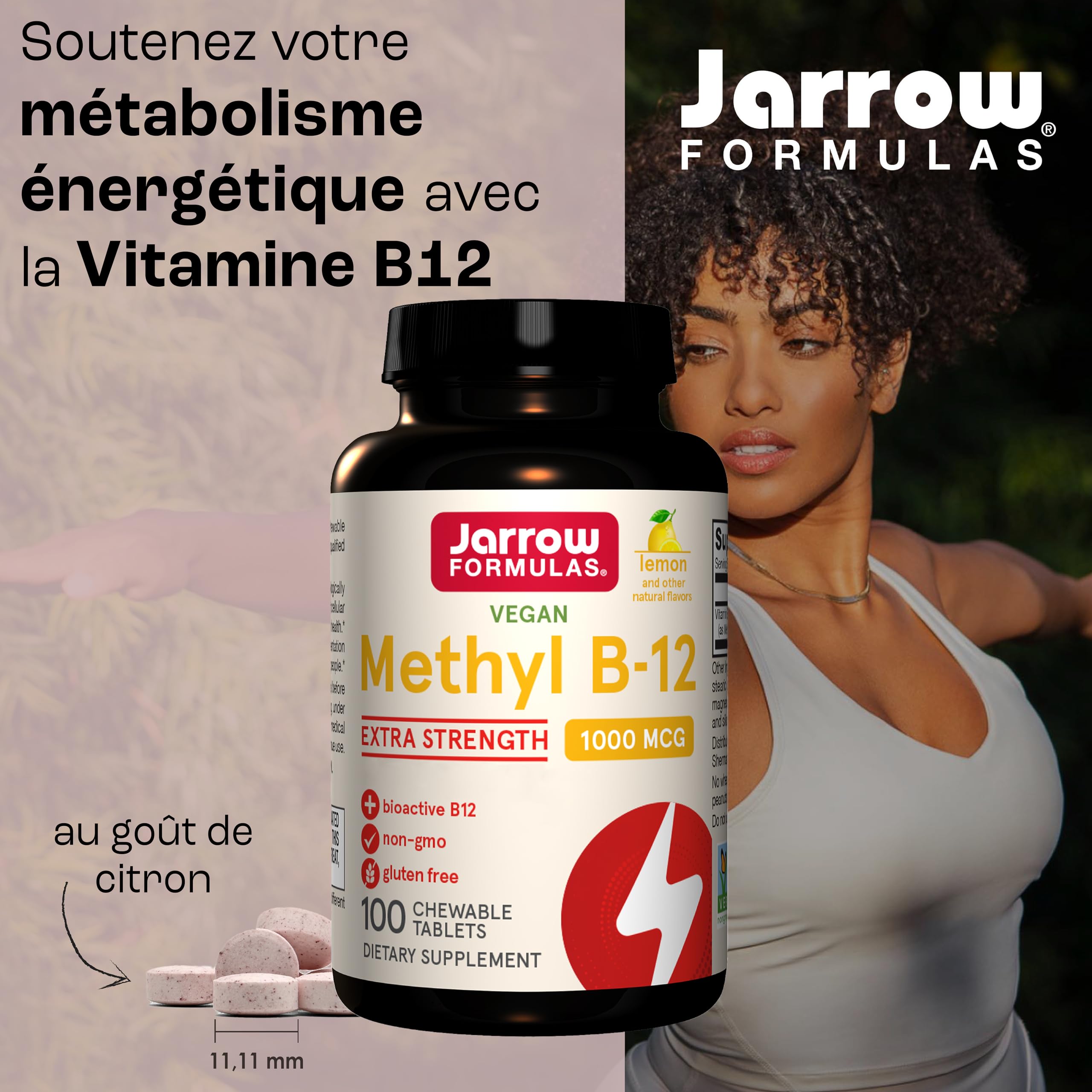 Jarrow Formulas, Méthyl B12, 1.000mcg, 2 Jours de Dépôt, Goût de Citron, 100 Comprimés à Sucer végétaliens, Sans Gluten, Végétarien, Sans Soja, Sans OGM