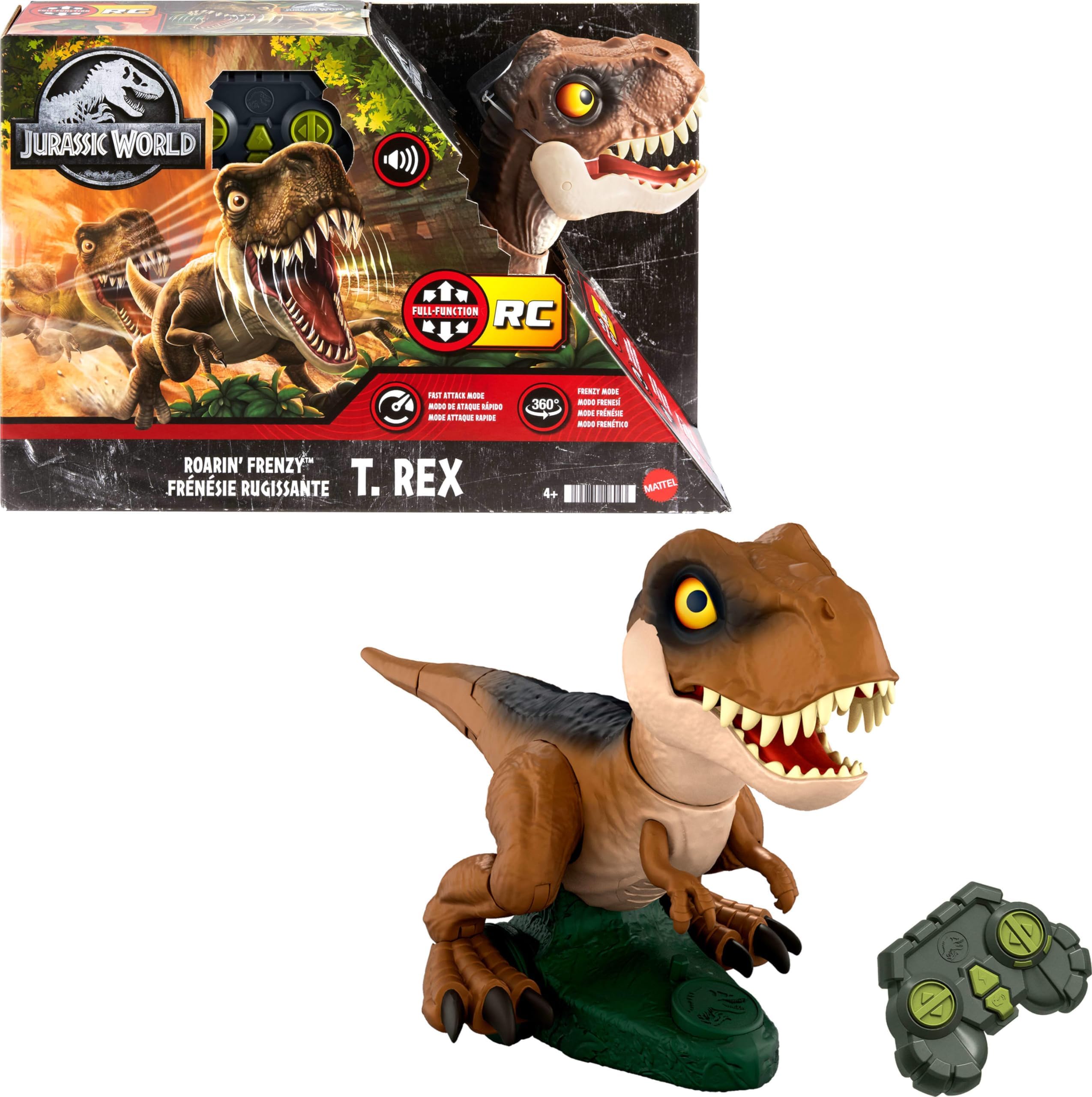 Jurassic World Roarin’ Frenzy T Rex RC Toy, Motorized Remote Control Tyrannosaurus Rex Dinosaur, Multiple Movement Modes & Sounds