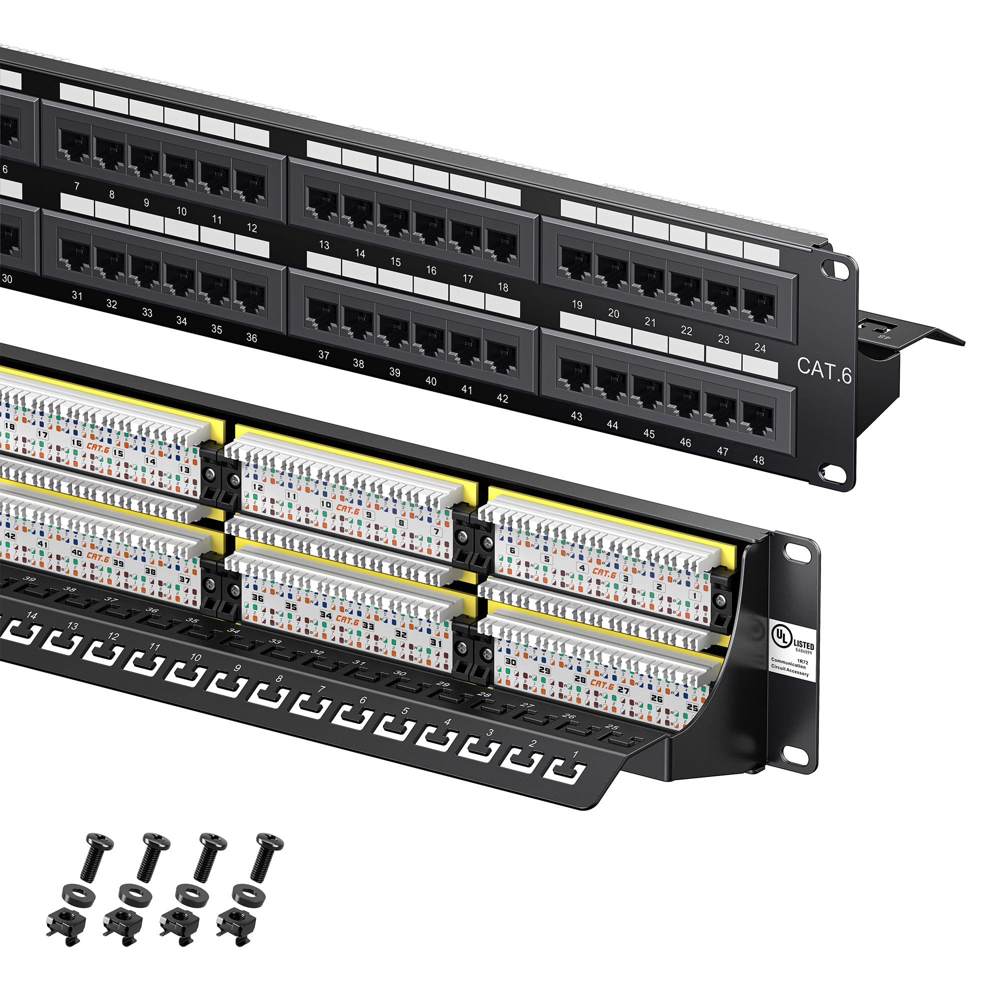 Photo 1 of [UL Listed] Cable Matters 48 Port Patch Panel Rackmount or Wall Mount 19-Inch with Support Bar, 2U Cat6 Network Patch Panel for 10 Gigabit Ethernet, 110 or Krone Impact Tools Compatible