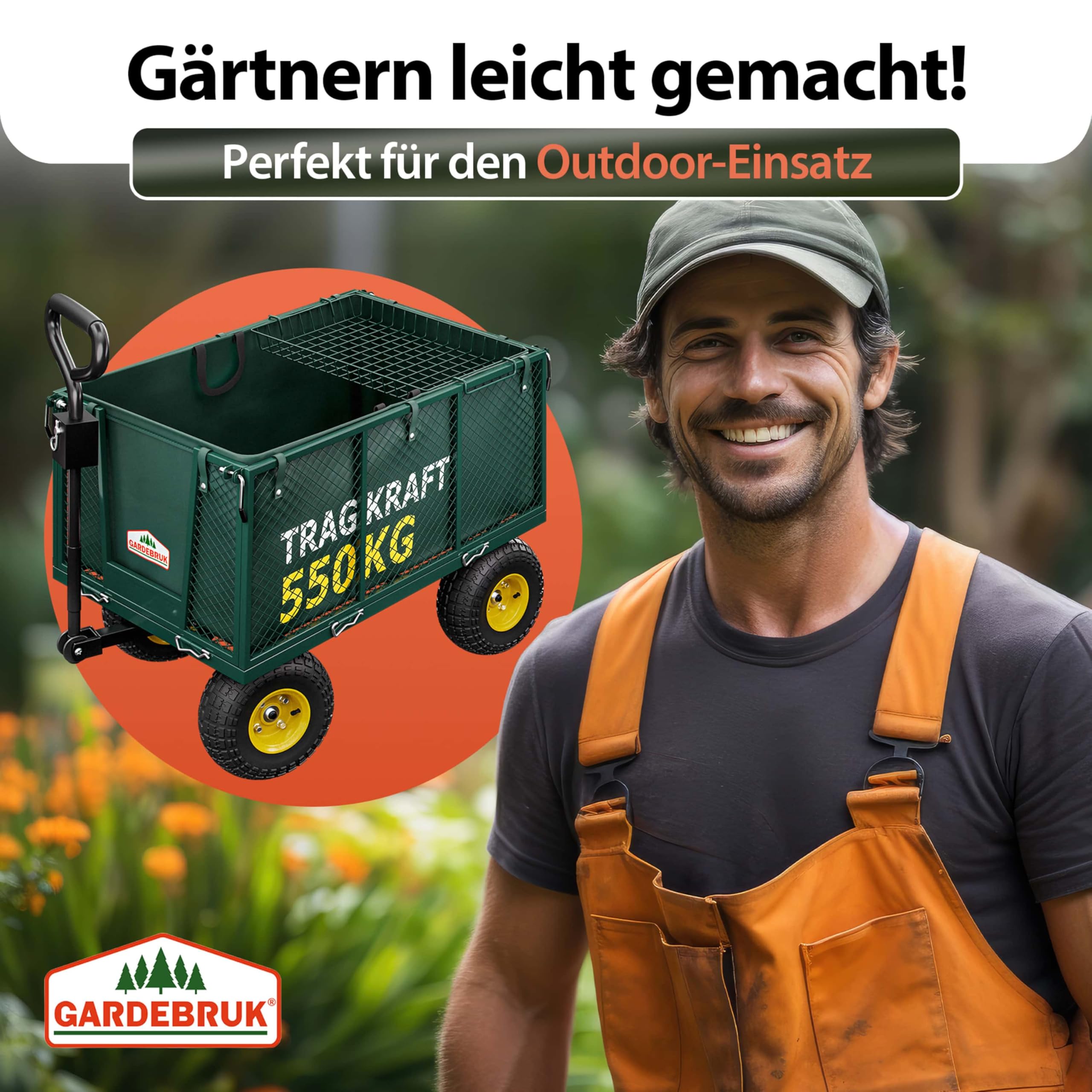 GARDEBRUK® Bollerwagen 550kg Belastbar Klappbar Stabil Herausnehmbare Plane Gerätewagen Handwagen Garten Gartenkarre Gartenwagen Transportwagen Karre