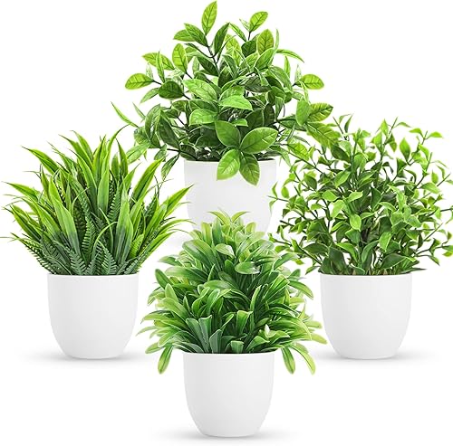 Miracliy Paquete de 4 mini plantas falsas artificiales de eucalipto en maceta para el hogar, oficina, granja, baño, mesa, decoración de interiores