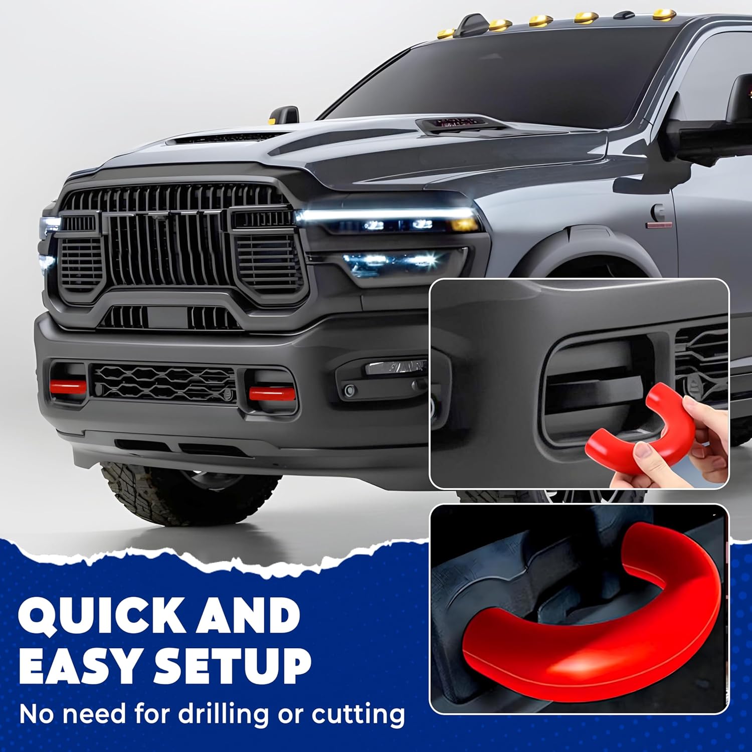 Tow Hook Covers Compatible with 2019 2020 2021 2022 2023 2024 2025 2026 Ram 2500/3500 Accessories - Tow Hitch Covers Fit for Ram Truck Accessories - Upgrade Design, Silicone Rubber (Red)