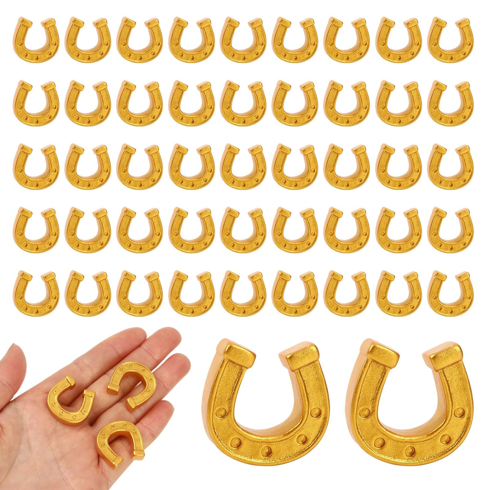 JUNEBRUSHS 50 Pcs Gold Mini Resin Horseshoe Ornamentsfor Party, DIY Crafts