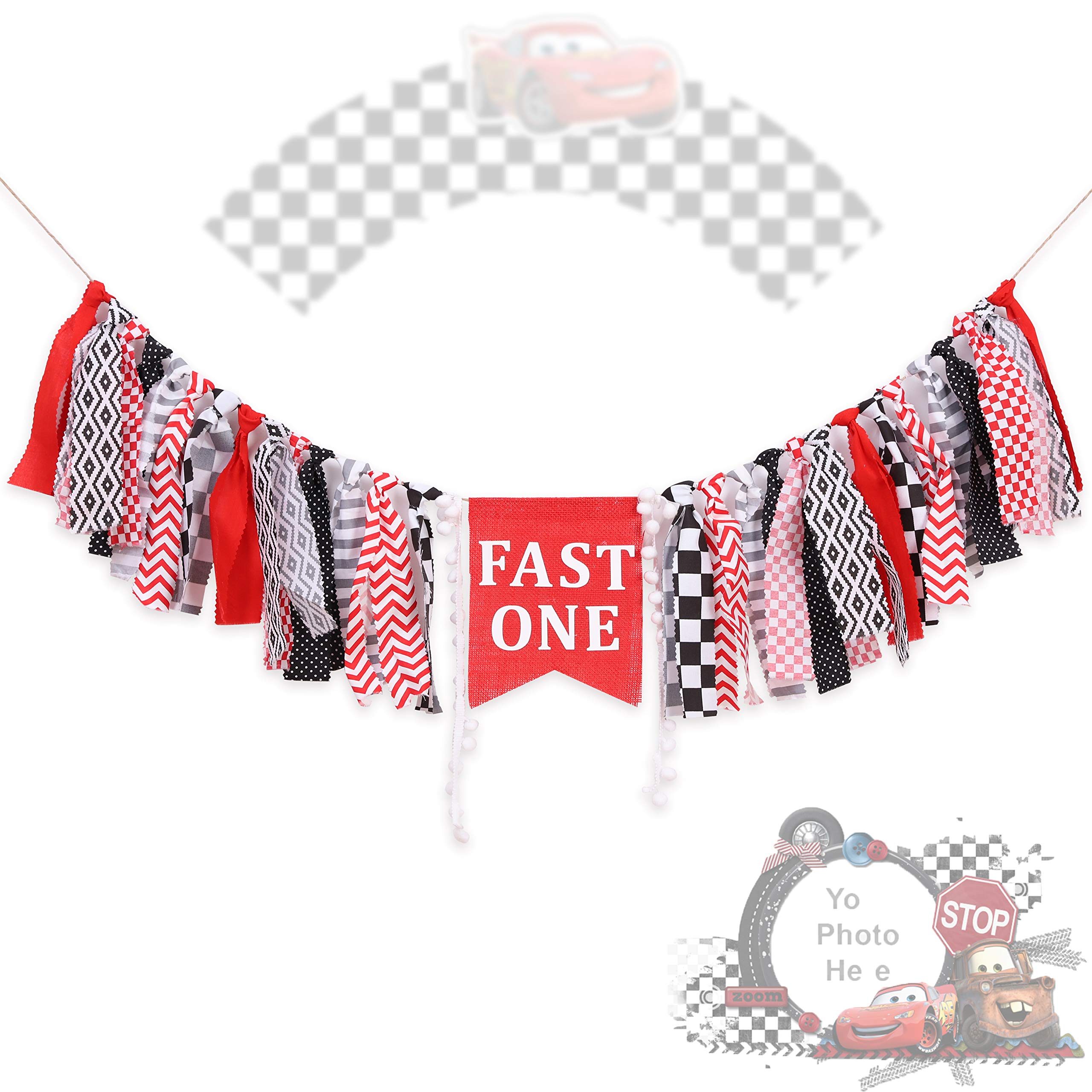 Buy Fast One Birthday Banner Black and Red Race Car Theme Highchair