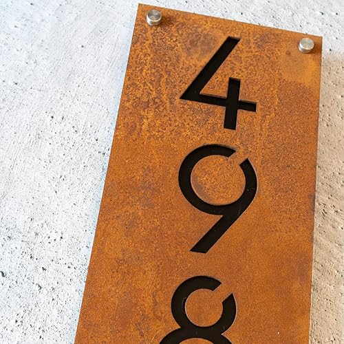 Miniatura 9 de Letrero de metal oxidado con número de casa Placa de dirección hecha a mano de hierro y acrílico, letrero de casa vintage para exteriores, tamaño
