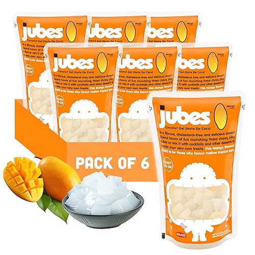 Jubes Mango Nata De Coco Jelly Cubes (12.7 onzas, paquete de 6) – Cubos de gelatina de coco y mango para sagú – Gel de coco en ingredientes de