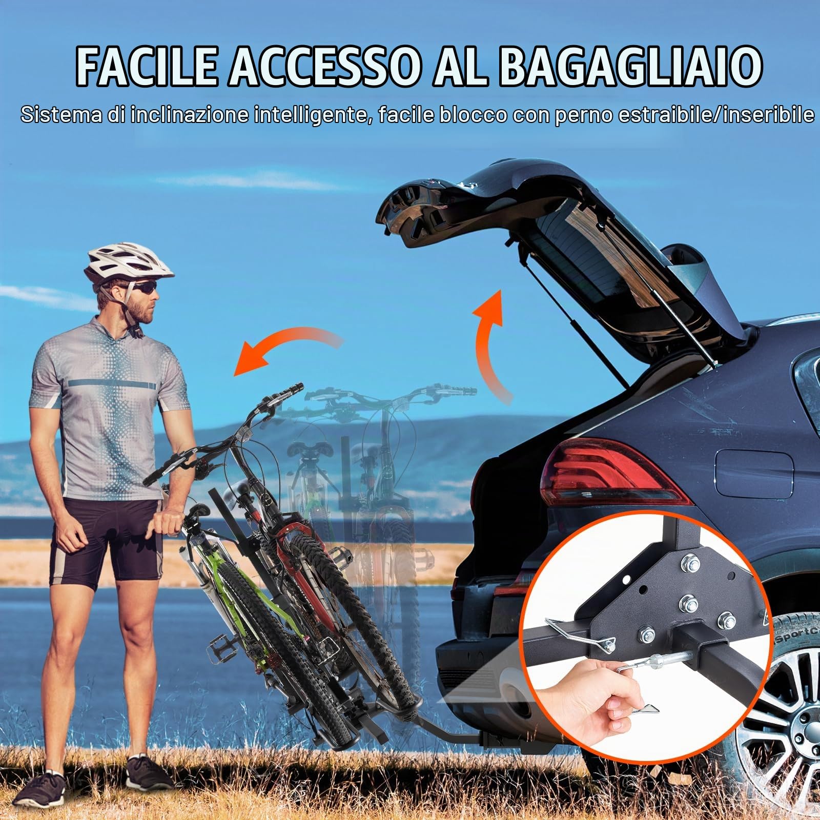 Portabici con Gancio di Traino, Stile Piattaforma per max. 2 Biciclette, Portata 80Libbre, Gancio di Traino per Ricevitore1,25/2 Pollici, Portabici Pieghevole per Auto, SUV, Camion, Camper,