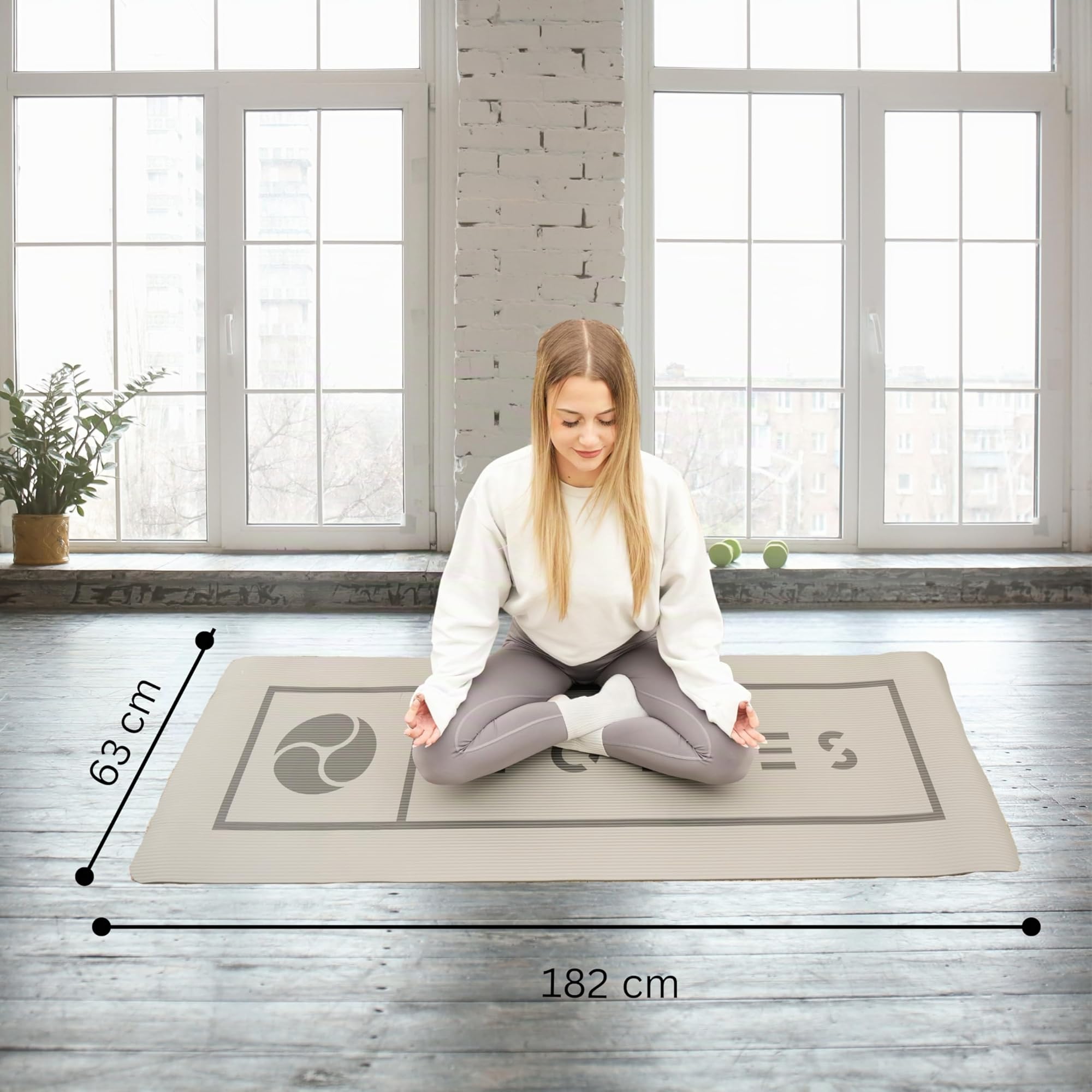 Tapis de yoga antidérapant – Tapis de fitness en TPE pour yoga, Pilates et entraînement à domicile – Tapis d’entraînement protecteur pour les articulations avec lignes d’alignement, 182×63 cm