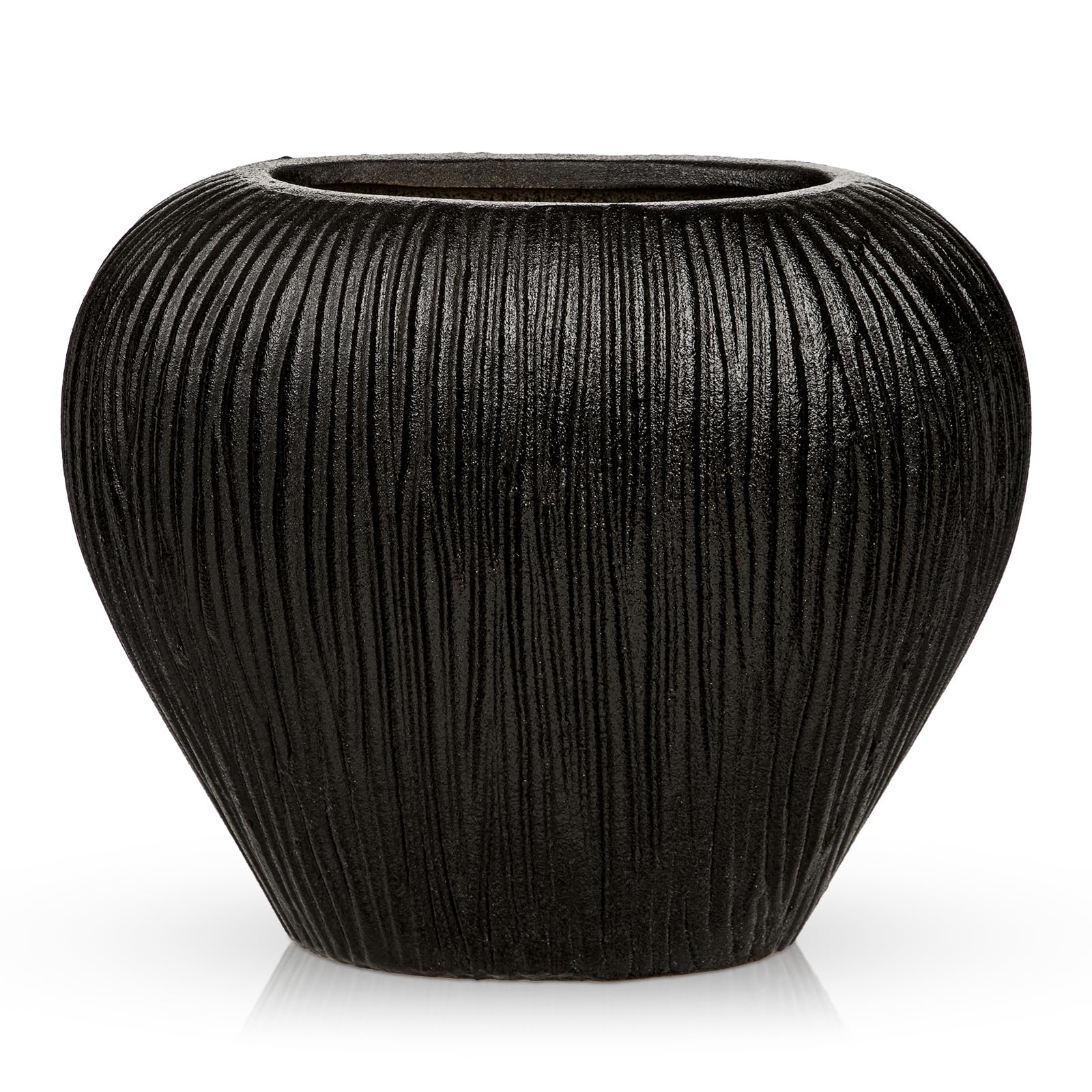 Briful 6.9" Slim Flat Ceramic Vase for Home Decor | 17cm Ribbed Classic Black Flower Vase | Space-Saving Narrow Decorative Vases for Pampas Grass Artificial Flowers, Centerpiece Farmhouse Boho Decor — image 1