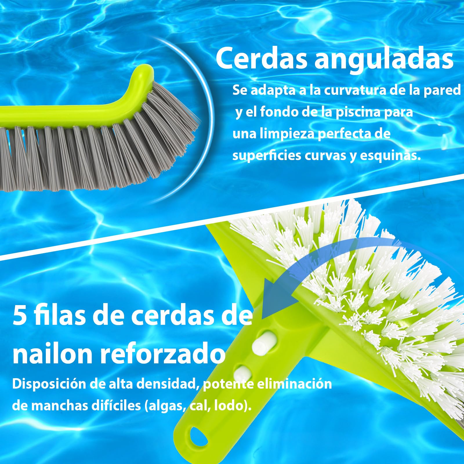 Cepillo Piscina 40 cm (16"), Cepillo para Paredes de Piscina con Cabezal en Ángulo de 45°, 7 Filas de Cerdas de Nylon, Cepillo de Limpieza para Piscina con Sistema EZ-Clip para(Palo no Incluido) — view 3