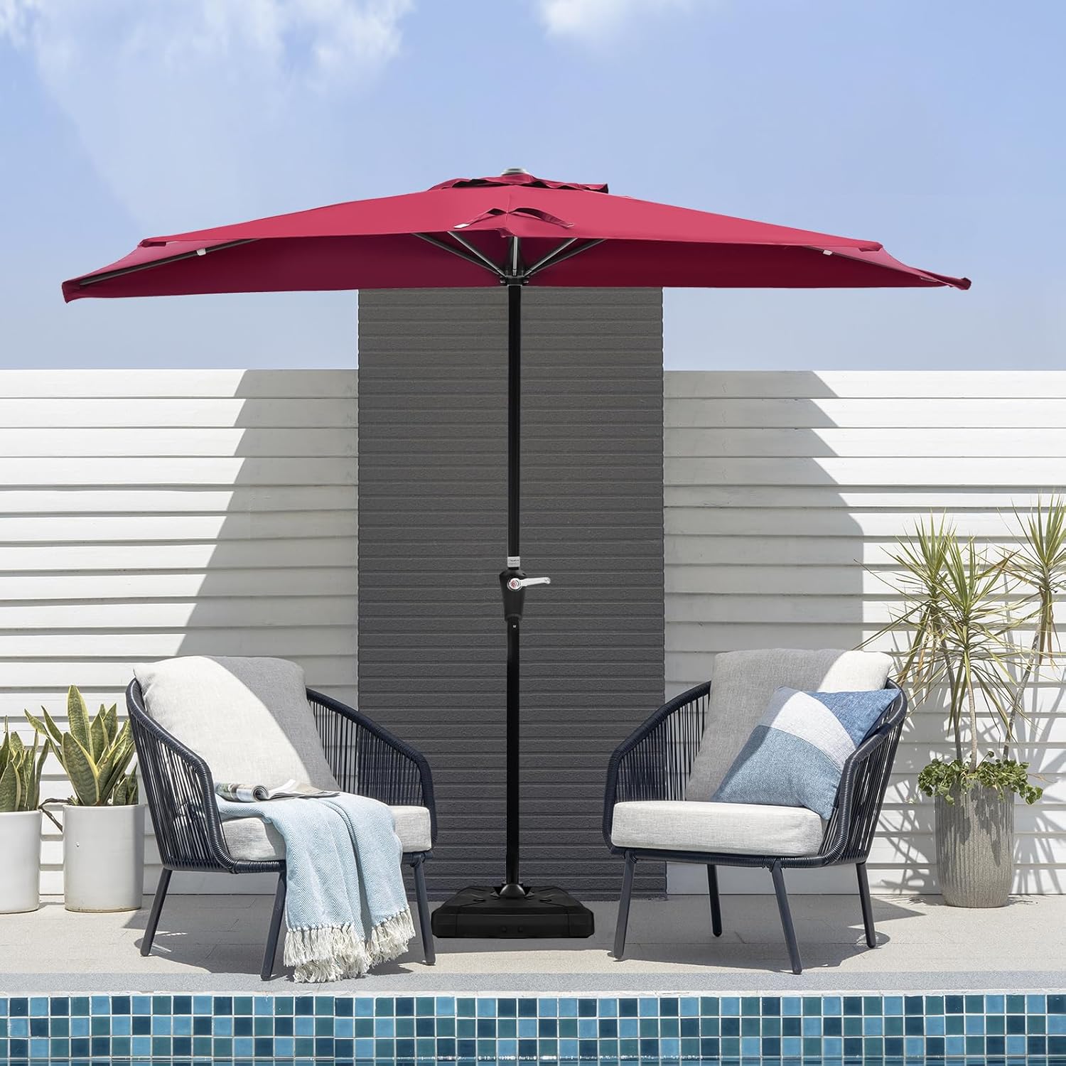 9FT Half Patio Umbrella, Outdoor Half Umbrellas with Easy Crank Lift, UV-Blocking Canopy, 5 Ribs, Fade-Resistant Fabric, Ideal for Balcony, Backyard, Garden, Apartments & Deck