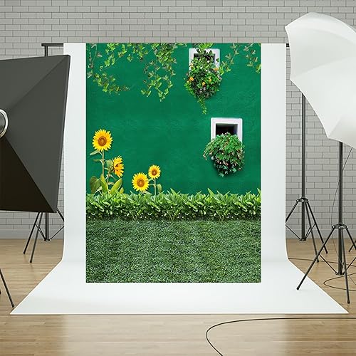 Miniatura 10 de Fondo de fotografía de pared verde primaveral de 5 x 7 pies, flor blanca, forma de corazón, piedra, pavimento, fondo de fotos para niños, adultos,