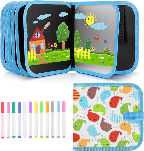 Mardiko Erasable Doodle Book, Double-Sided Kids' Drawing Writing Boards with 12 Colored Pens, Reusable Portable Drawing Pad, Toddler Toys for 2 3 4 5 6 7 8 Year Old Girls Boys, Bird