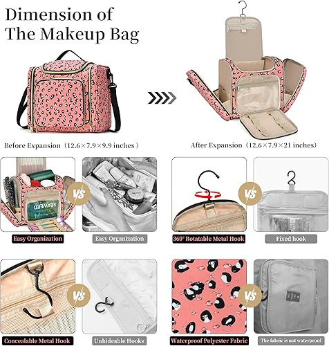 Miniatura 4 de LOKASS Neceser para mujer, organizador de maquillaje de viaje, impermeable, bolsa de cosméticos colgante, organizador de viaje portátil extra grande