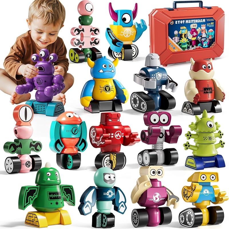 Magnets Robot Building Toys - 106 PCS Monsters Stacking Blocks Set with Box | KIZONLY Magnet Robots Stacking Creative Learning Christmas Birthday Gifts Toys for Kids 2 3 4 5 6 7 8 9 Year Olds Boys Girls