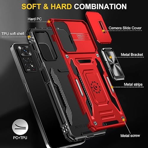 Miniatura 9 de Wefor Funda XiaoMi RedMi Note 11 (4G) con cubierta para cámara deslizante, soporte de anillo magnético de 360 mejorado grado militar a prueba de