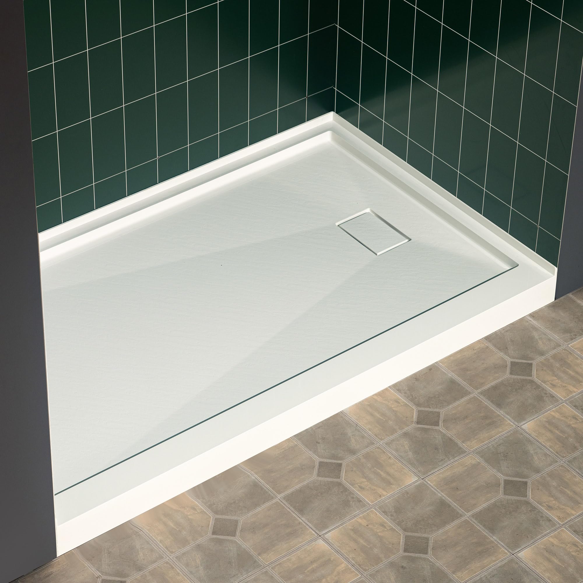 woodbridge 60" x 32" solid surface shower base in white with right drain,single threshold,slip-resistant shower pan for alcove installation