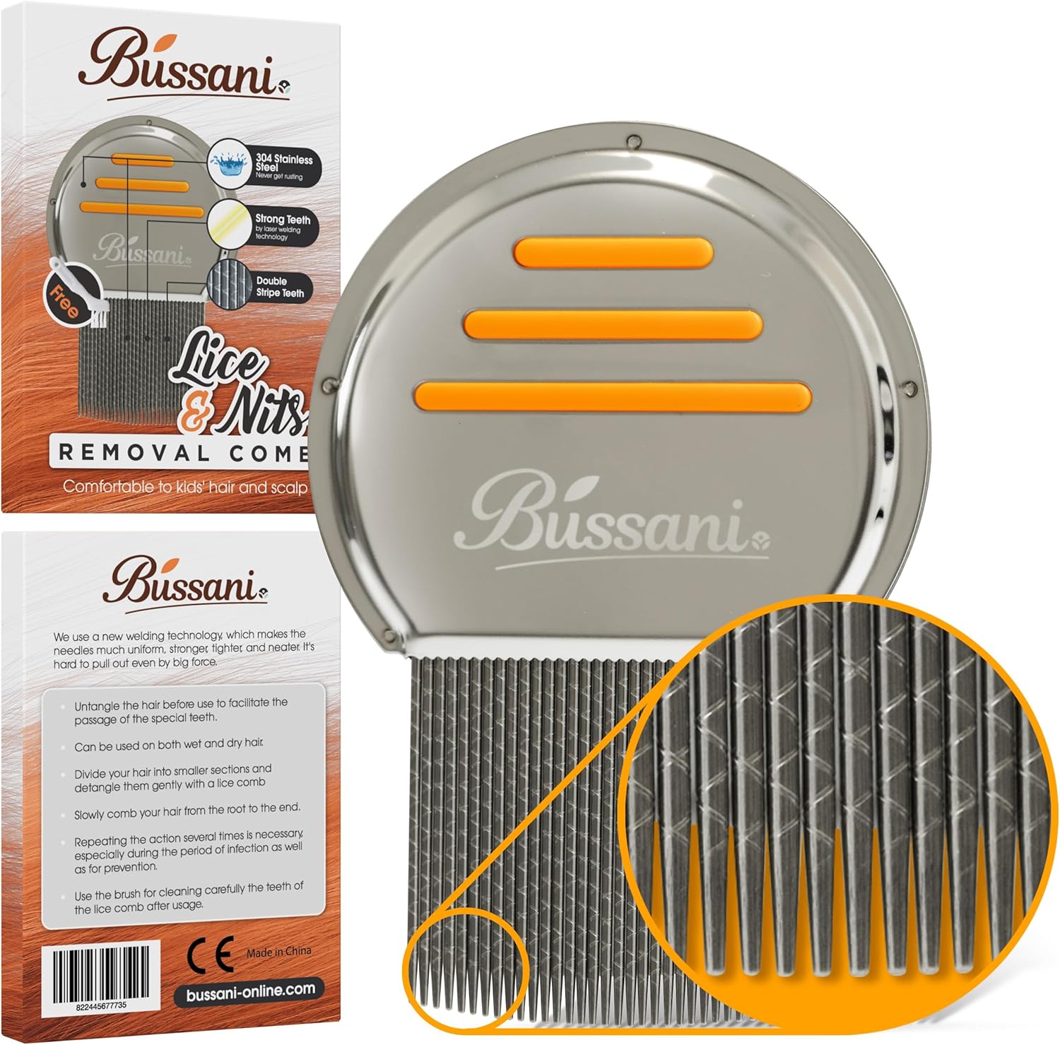 Bussani Lice Comb for Nit Treatment Head Lice Treatment for All Hair Types Dandruff