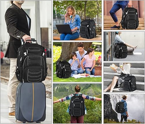 Miniatura 7 de Mochila para laptop de 18.4 pulgadas para hombres, mochila extragrande para laptops gaming de 60L con puerto de cargador USB, aprobada para vuelos