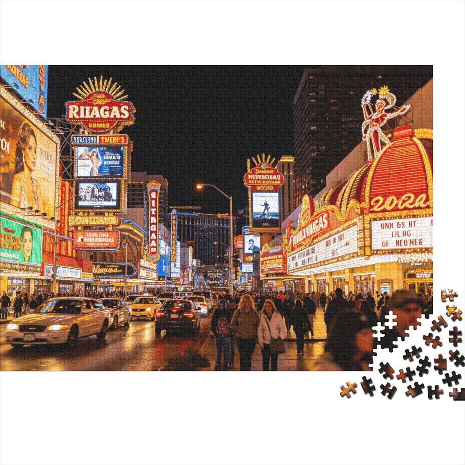 Vegas Strip Jigsaw Puzzles 1000 Pieces Recycled Paper Neon City Puzzle for Boy & Girl Fun Present & Activity for Home Great Gift for Child‘s Birthday 70x50cm/1000pcs — image 1