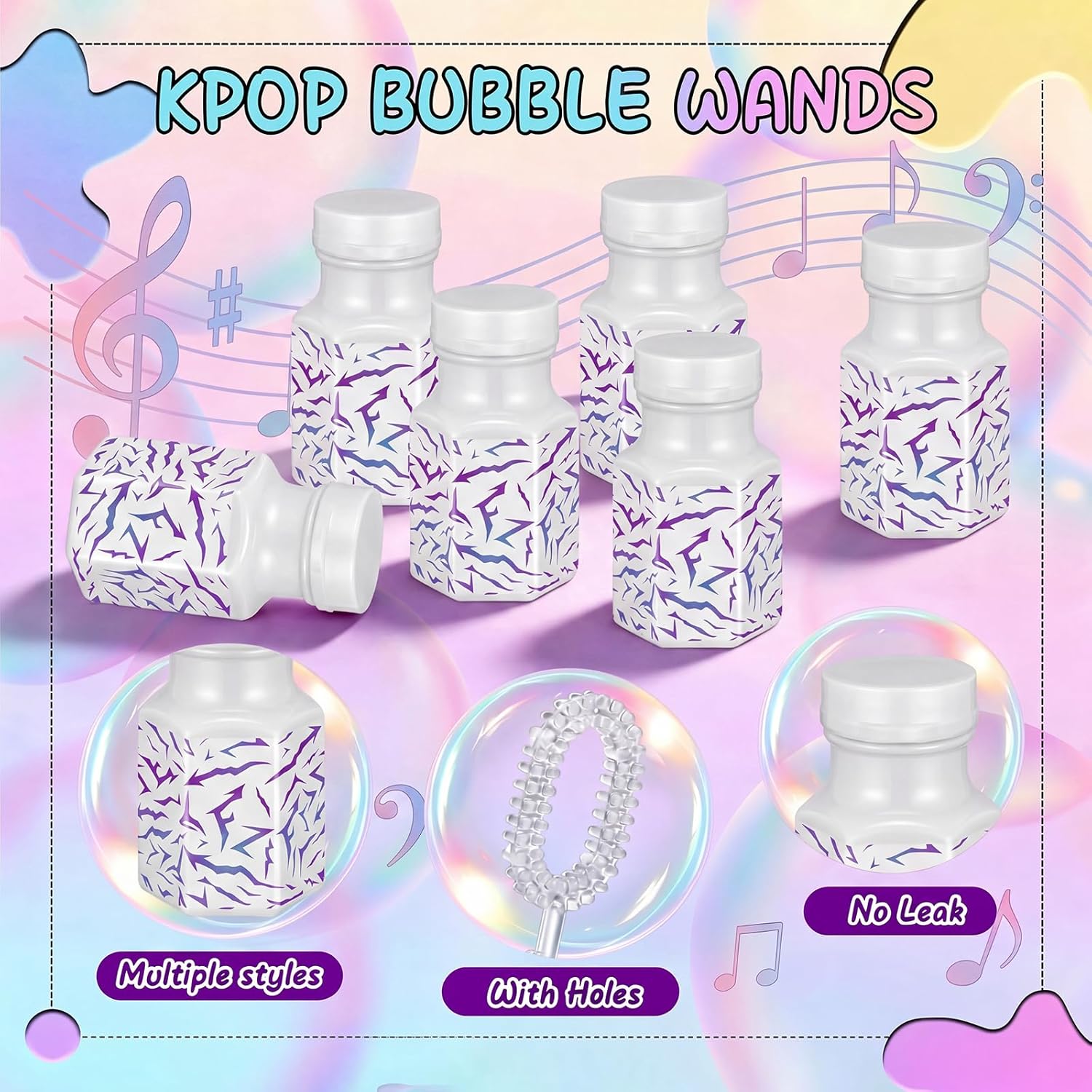 Hollowfly 48 Pcs Kpop Party Favors Lightning Pattern Bubble Wands Mini Bubble Bottles Birthday Party Supplies for Outdoor Activity Birthday Supplies Goodie Bag Fillers Gifts