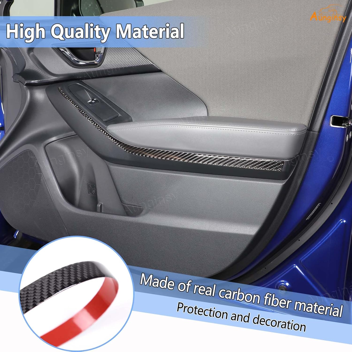 Aunginsy Front Door Armrest Side Panel Trim Strips Compatible with Subaru Crosstrek 2024 2025 Car Real Carbon Fiber Inner Front Door Armrest Side Panel Decorative Sticker Protection Cover Accessories